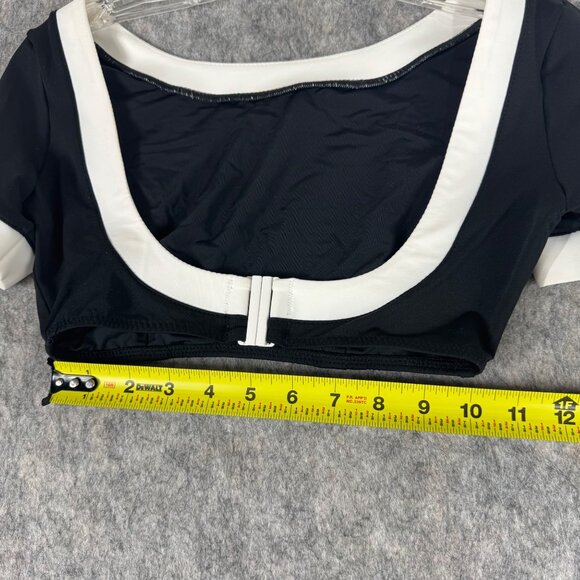 STAUD Lily Short Sleeve Bikini Top Size XS Black Scoop Neck Open Back - Picture 4 of 7